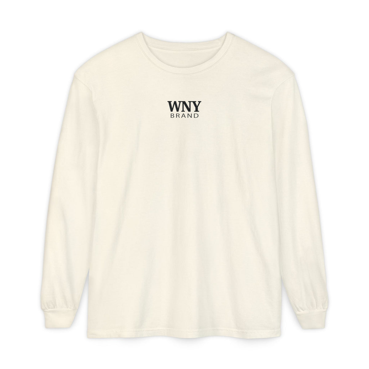 Basic WNY Brand Long Sleeve Tee — Minimal Logo Centered Front & Back